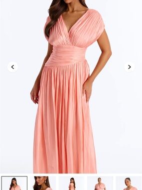 Fashion Nova Peach Pleated V-Neck Maxi Dress